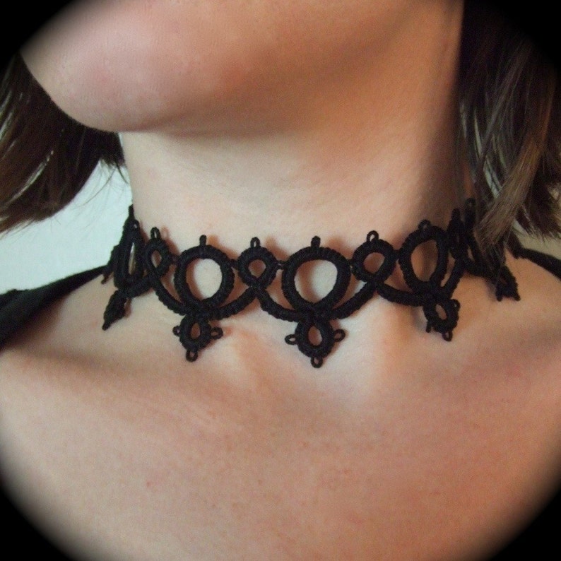 Tatted Lace Choker Necklace Gothic Cameo Lace image 1