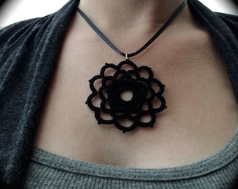 Tatted Lace Pendant  - Woven Rose - Choose Your Color