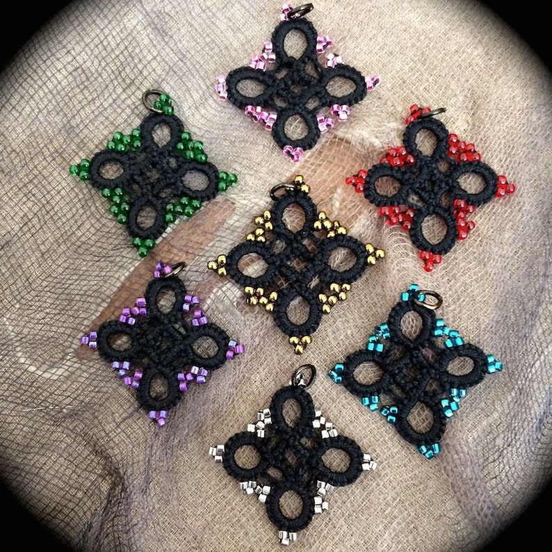 Tatted Lace Pendant Beaded Diamond Choose Your Beads image 4