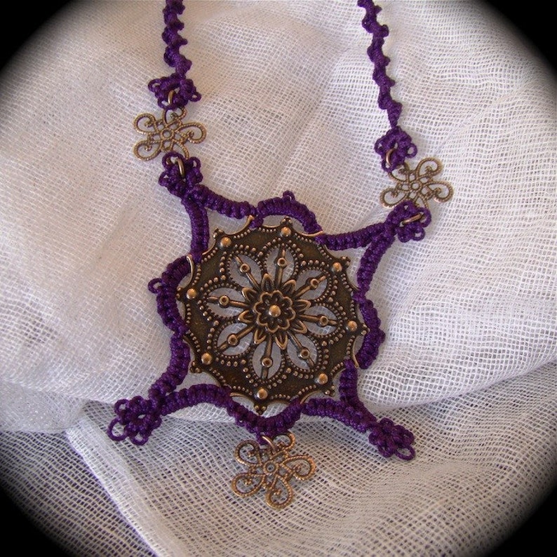 Tatted Necklace Copper Princess in Purple image 3