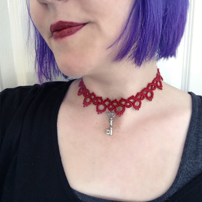 Tatted Lace Choker Necklace Lace Key Choker Victorian Red Etsy
