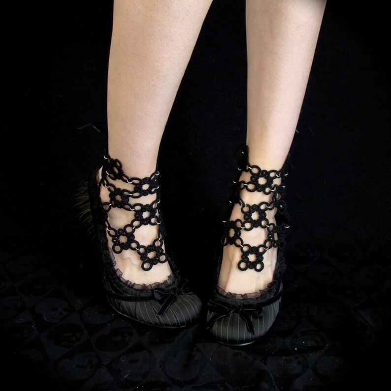 Tatted Lace Ankle Corsets Lace Maille Black image 1