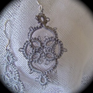 Tatted Lace Earrings Victoriana Silver image 2