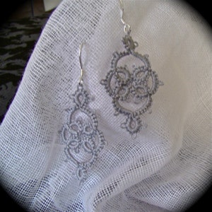 Tatted Lace Earrings Victoriana Silver image 1