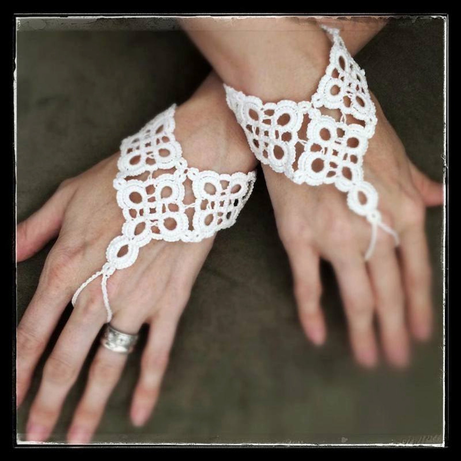 Tatted Slave Bracelets Diamond Lace Bridal Pair Etsy