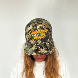 Cowboy Hat Camo Trucker Real Tree Camouflage Gift for Him or Her Adult Unisex Size, Western Hat Mesh Snapback Personalized Embroidered Hat
