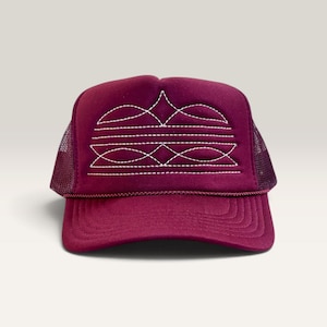 Embroidered Boot Stitch Trucker Hat - Customizable Western Cap