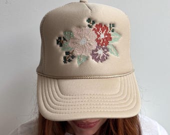 Blossom Trucker Hat, Mesh Back, Foam Front Snapback, Embroidered