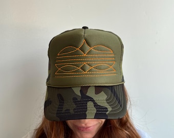 Embroidered Boot Stitch Trucker Hat - Customizable Western Cap