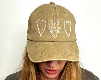 Kids Drawing Baseball Cap Gift for Mothers or Fathers Day Grandma Grandpa Gift Your Kids Artwork on Cotton Dad Hat Custom Embroidered Hat