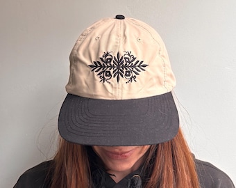 Folk Floral Embroidered Camper Cap | Low Profile Flat Brim Outdoor Hat