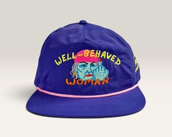Well-Behaved Woman Embroidered Rope Hat, Purple Pink 5-Panel Cap, Laurel Thatcher Ulrich Quote, Women's Statement Hat