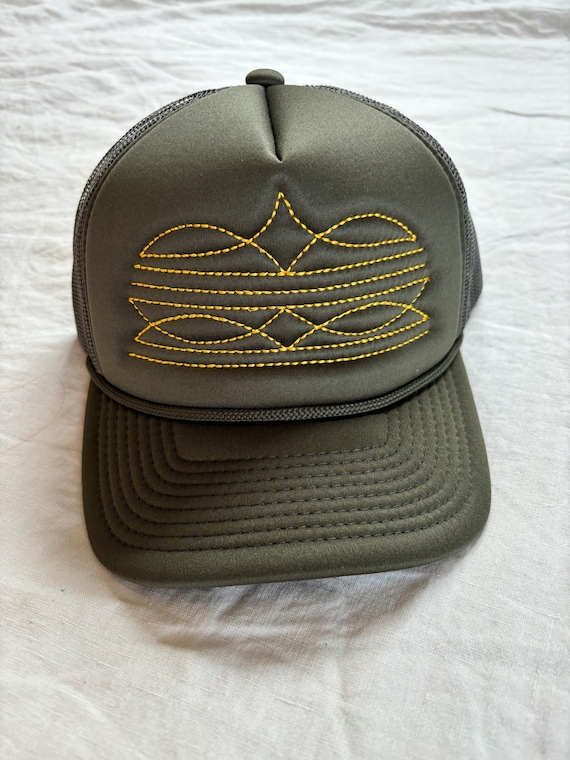 Boot Stitch, Customizable Trucker Hat, Foam Front Mesh Snapback Cap, Personalized with your choice hat and thread color, Western Hat