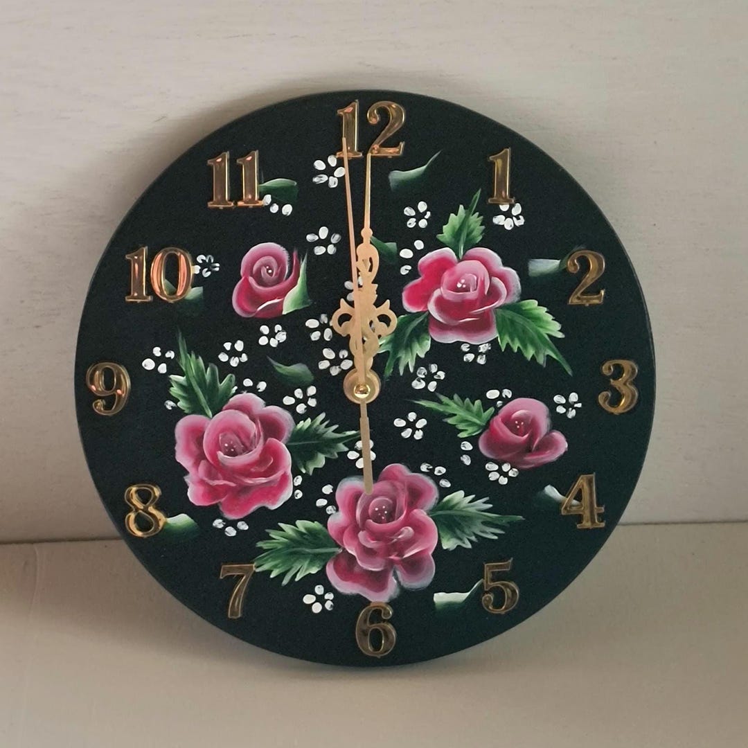 Hand Painted Red Roses Wall Clock - Etsy