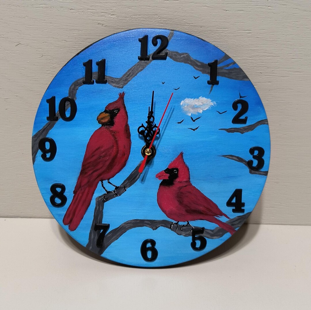 Round Hand Painted Cardinal Birds Wall Clock - Etsy