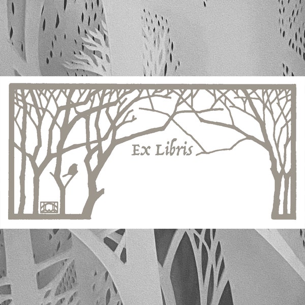 Fog Winter Trees Printable Book Plate - Set of 10 per page - (Ex Libris for label templates measuring 2” x 4”) ID label