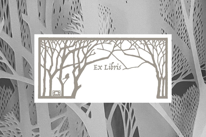 Fog Winter Trees Printable Book Plate Set of 10 per page Ex Libris for label templates measuring 2 x 4 ID label image 1