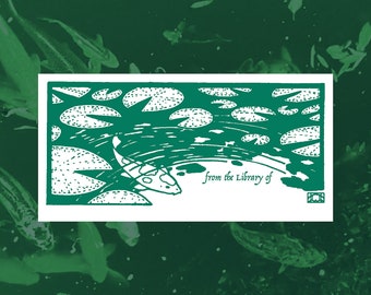 Emerald Koi Pond Printable Book Plate - Set of 10 per page - (Ex Libris for label templates measuring 2” x 4”) ID label