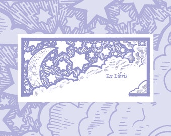 Lavender Starscape Printable Book Plate - Set of 10 per page - (Ex Libris for label templates measuring 2” x 4”) ID label