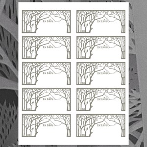 Fog Winter Trees Printable Book Plate Set of 10 per page Ex Libris for label templates measuring 2 x 4 ID label image 5