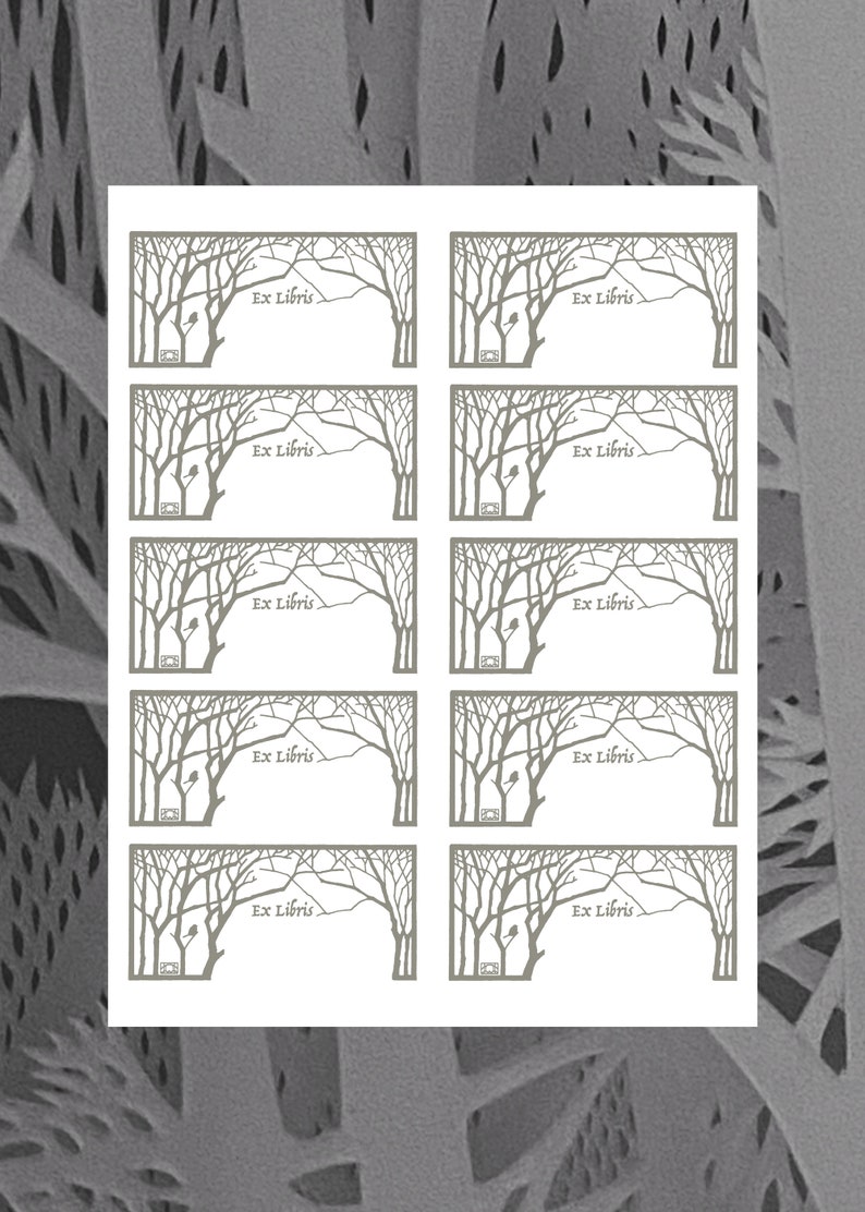 Fog Winter Trees Printable Book Plate Set of 10 per page Ex Libris for label templates measuring 2 x 4 ID label image 5