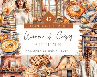 Cozy Autumn Graphics Clipart Cozy Fall PNG Watercolor Pumpkin Spice png Cottagecore graphics autumn scrapbook decor sublimation print