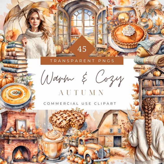 Cozy Autumn Graphics Clipart Cozy Fall PNG Watercolor Pumpkin Spice png Cottagecore graphics autumn scrapbook decor sublimation print