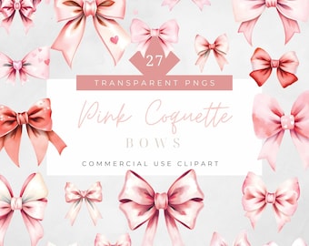 Watercolor Pink Coquette Ribbon Bow Clipart Coquette aesthetic Cute Bows PNG Sublimation Shirt Design Commercial Use Digital Download