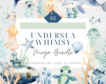 Watercolor Undersea Clipart Ocean Animals PNG Watercolor Undersea Sea Creature Nursery Decor Nautical Ocean Clipart Digital Download