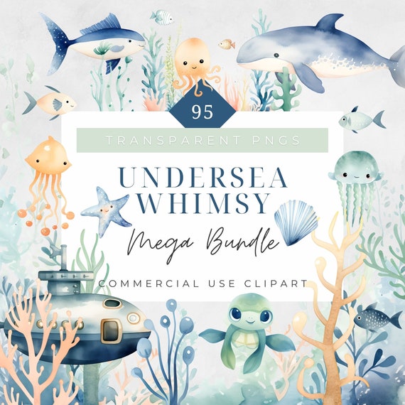 Watercolor Undersea Clipart Ocean Animals PNG Watercolor Undersea Sea Creature Nursery Decor Nautical Ocean Clipart Digital Download