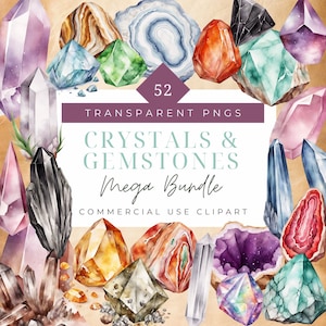 Watercolor Crystal PNG Gemstone Clipart Gems Amethyst Crystal Clipart Rose Quartz Crystal points clusters Geodes Rock Clipart Agate Citrine