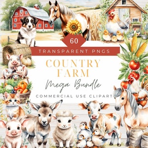 Farming Clipart Watercolor Gardening Clipart Cottagecore Spring Farm Graphics Cute Farm Animals PNG Country Borders Folk Graphics Stationary