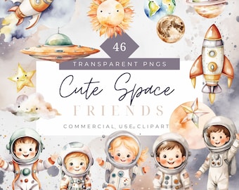 Astronaut Spaceship Planets Clipart Commercial Use Outerspace Clipart Planet Balloons Rockets Png Nursery Decor Outer Space Digital Download