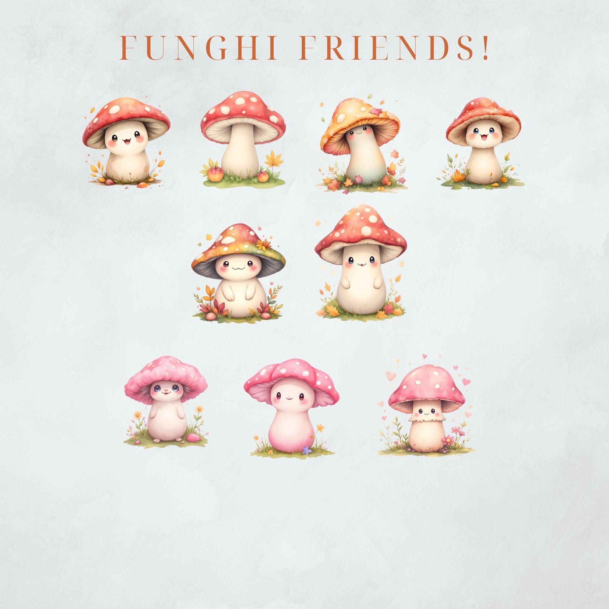 Cute Mushroom Graphics Kawaii Mushroom PNG Fungi Clipart Quirky ...