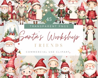 Santas Workshop Clipart Mrs Claus Baking Christmas Elf Santa Junk Journal Cute North Pole PNG Santa's workshop Reindeer Card stationary