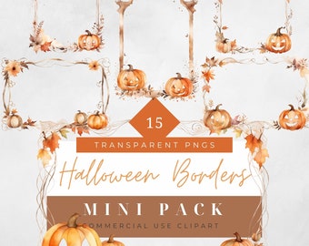 Halloween Borders Clipart Mini Pack Neutral Sepia Watercolor Pumpkin Clipart Halloween invitation stationary decor Halloween Frames Elegant