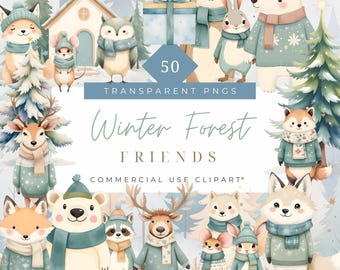 Winter Woodland Animals Clipart Forest Friends woodland clipart winter woodlands cute deer clipart woodland animal png Christmas Clipart