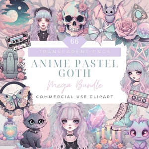 Pastel Goth Clipart Pastel Color Anime Halloween Witchy Occult Gothic Manga Person Kawaii Cute Spooky Digital Journaling Sublimation Prints