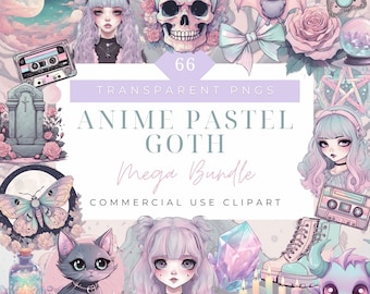 Pastel Goth Clipart Pastel Color Anime Halloween Witchy Occult Gothic Manga Person Kawaii Cute Spooky Digital Journaling Sublimation Prints