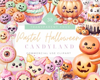 Pastel Halloween Sweets Clipart cute Halloween png Candyland Clipart Sweets Clipart Set Cupcakes Halloween Donuts Fall Autumn Spooky Digital