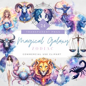 Sternzeichen Bundle PNG Zeichen Clipart Astrologie Symbole Horoskop Mystisch Geburtstag Designs Aquarell Regenbogen Galaxie Sternzeichen Sublimation