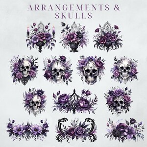 Gothic Roses Clipart moodyfloral Dark Floral Clipart Gothic Graphics Black and Purple Florals, Black Candles, Skulls and Florals, Dark Fairy image 3