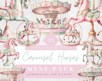 Pastell Karussell Clipart Karneval Karussell Pferd Zirkus Aquarell Einhorn Karneval Papier Handwerk Mini Set Digital Download Kommerzielle Nutzung