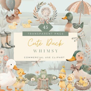 Aquarell süße Ente Clipart Stockente schrullig Vögel Glücksente Grandmillennial Ententeich druckbare Einladung Cottagecore Bauernhof-Kinderzimmer
