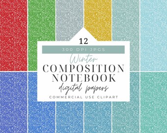 Winter Composition Notebook Pattern Digital Paper, Back to School Book Cover Paper Clipart, Note book Planner, Commercial use