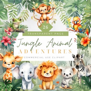 Aquarel jungle dieren clipart baby dier png Safari baby dier kinderkamer inrichting jungle baby shower clip art commercieel gebruik