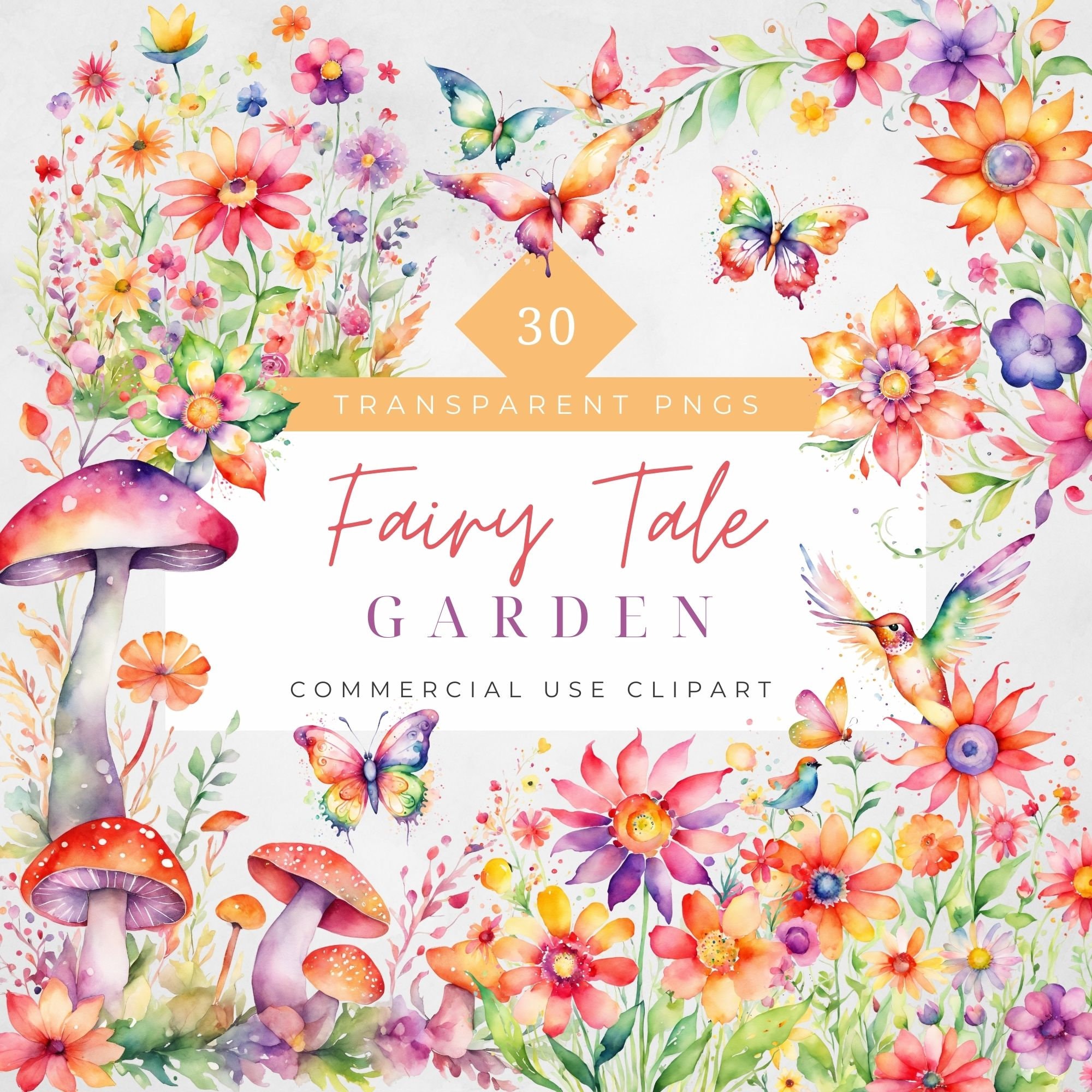 Watercolor Fairy Garden Clipart Png Fairytale Clipart Floral Borders ...