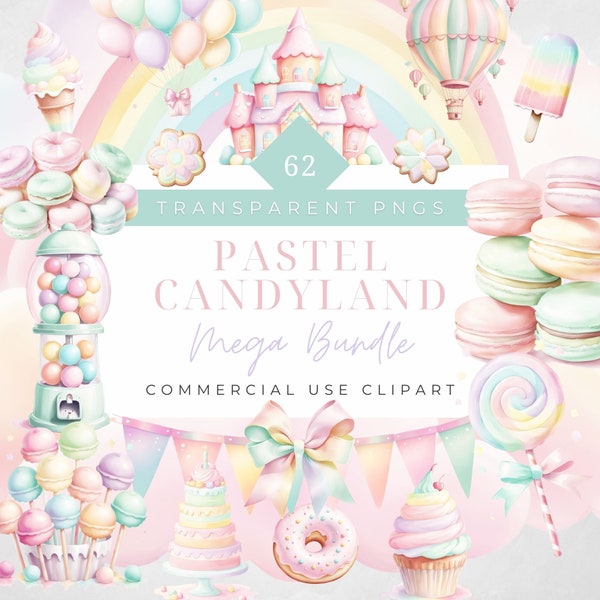 Bonbons pastel cliparts barbe à papa bonbons Clipart Candyland Clipart Png téléchargement numérique papier artisanat maison en pain d'épice crème glacée