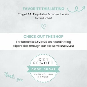 May include: A light blue and white graphic with text that says "FAVORITE THIS LISTING" and "CHECK OUT THE SHOP". It also says "GET 60% OFF" with the code "SUGAR" when you buy 4 packs. A small "thank you" is in the corner.
