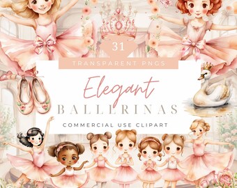 Watercolor Ballerina Clipart Cute Ballet Baby Ballerina Pink Rose Clipart Peach Floral Little Girl Birthday Party Invitation Sublimation